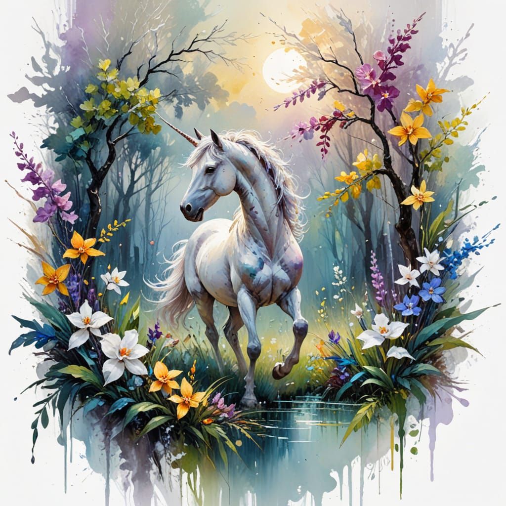 Serene Moonlit Unicorn in an Enchanted Meadow