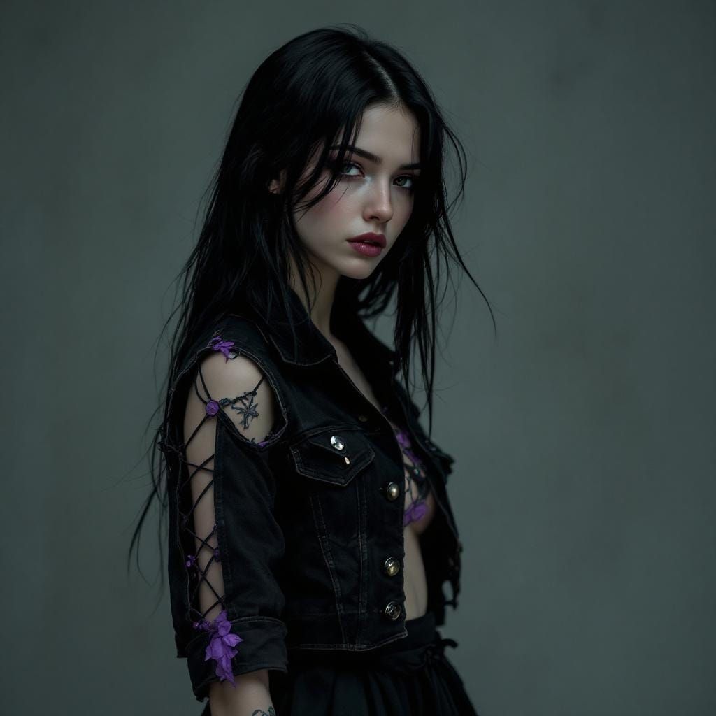 Apathetic Woman in Black Denim, Cinematic Aesthetic