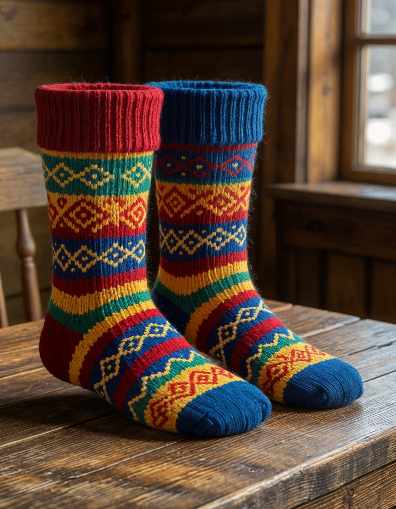 Artisan Knitted Socks with Colorful, Intricate Designs