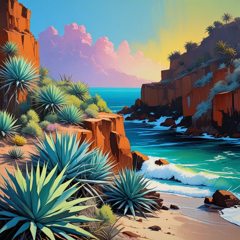 Vibrant Desert Landscape in Expressionist Style