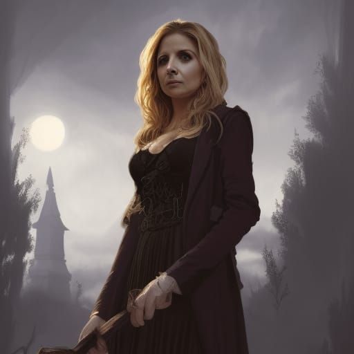 Grieving Buffy Portrait with Roses, Art Nouveau Style