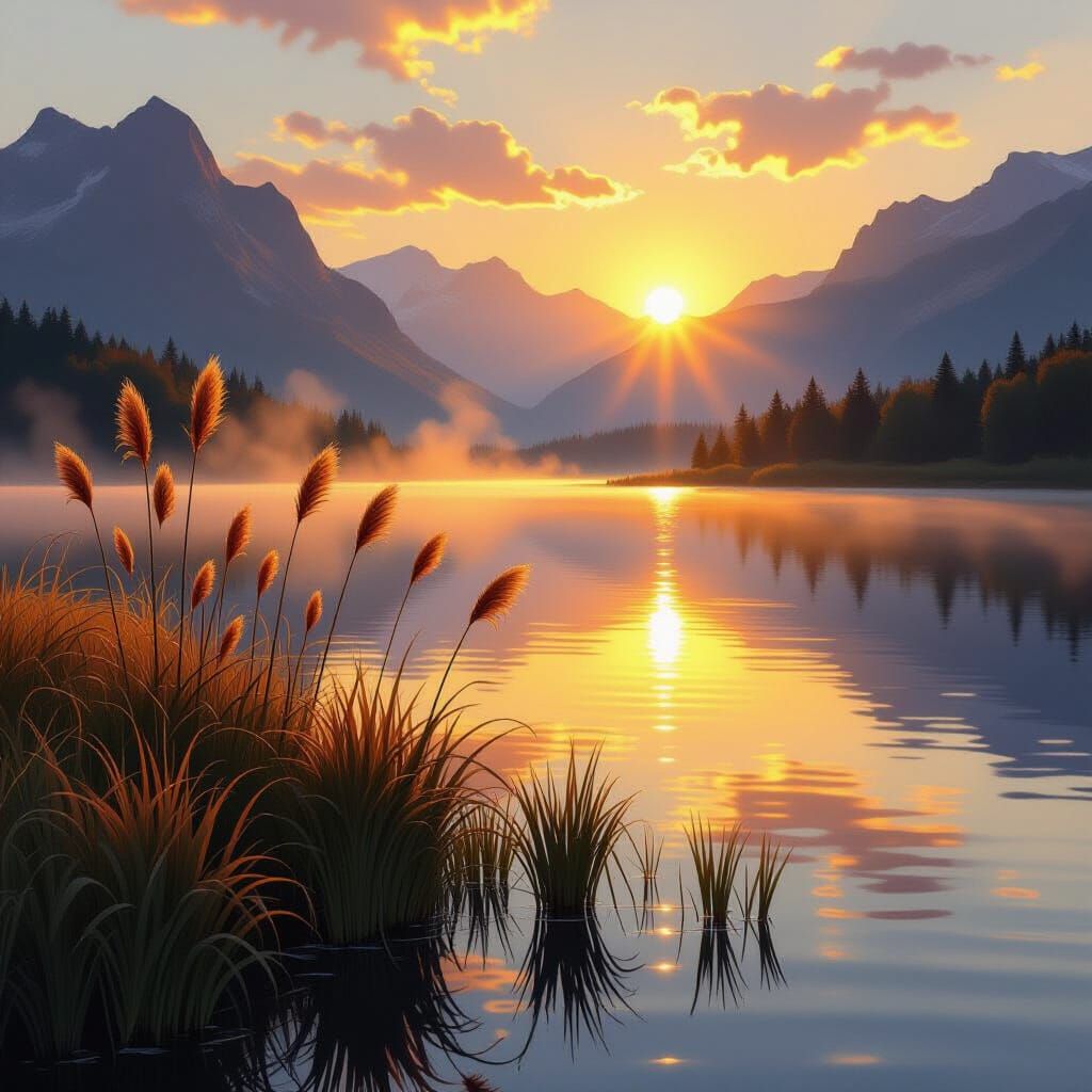 Golden Hour Mountain Lake Serenity