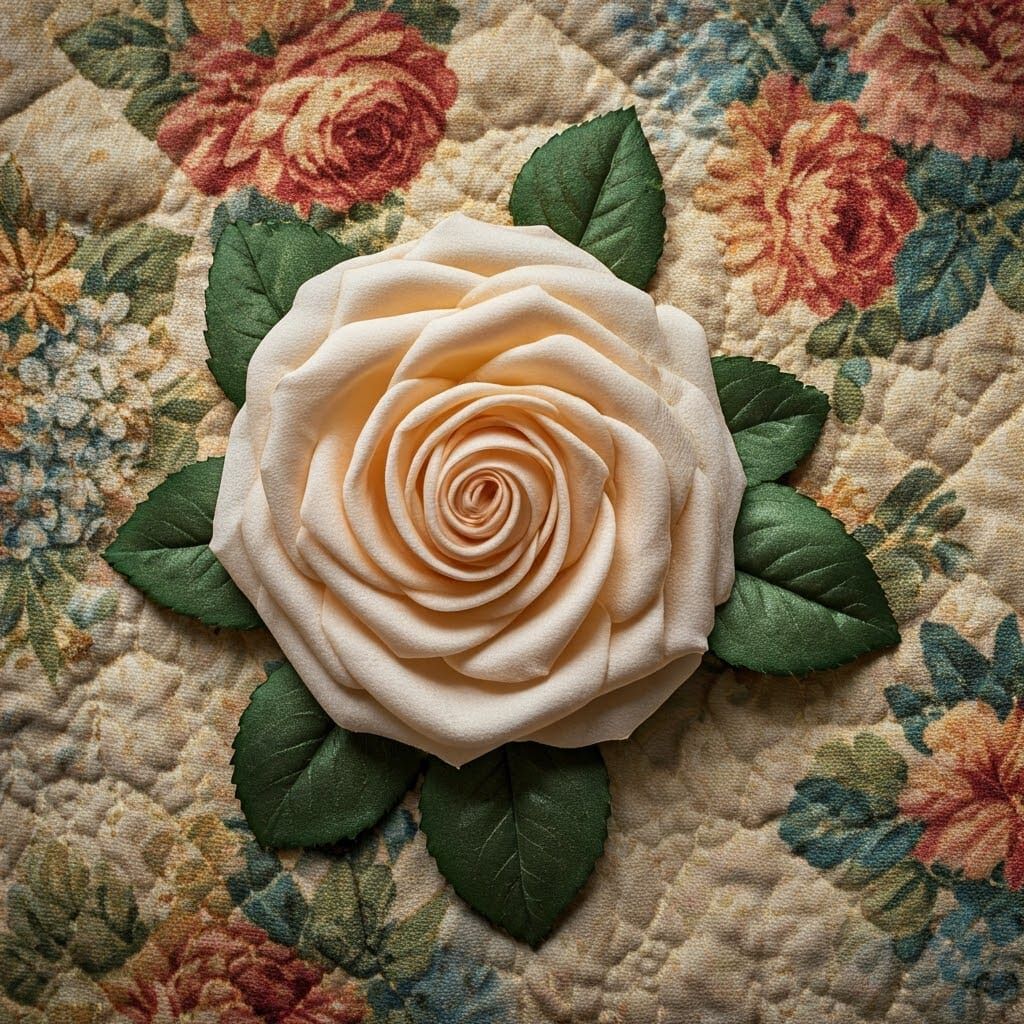 Silk Rose on a Floral Quilt