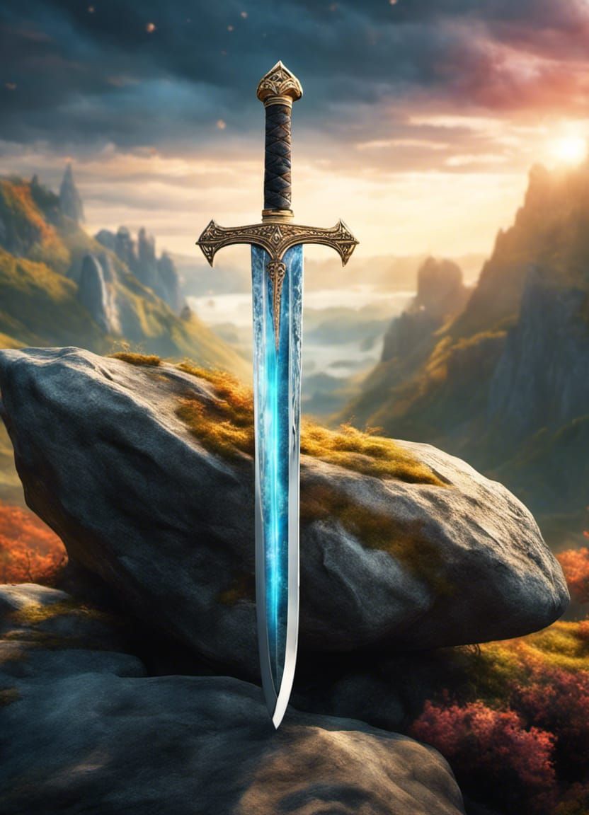 Photorealistic Sword in Stone, Ethereal Fantasy Scene