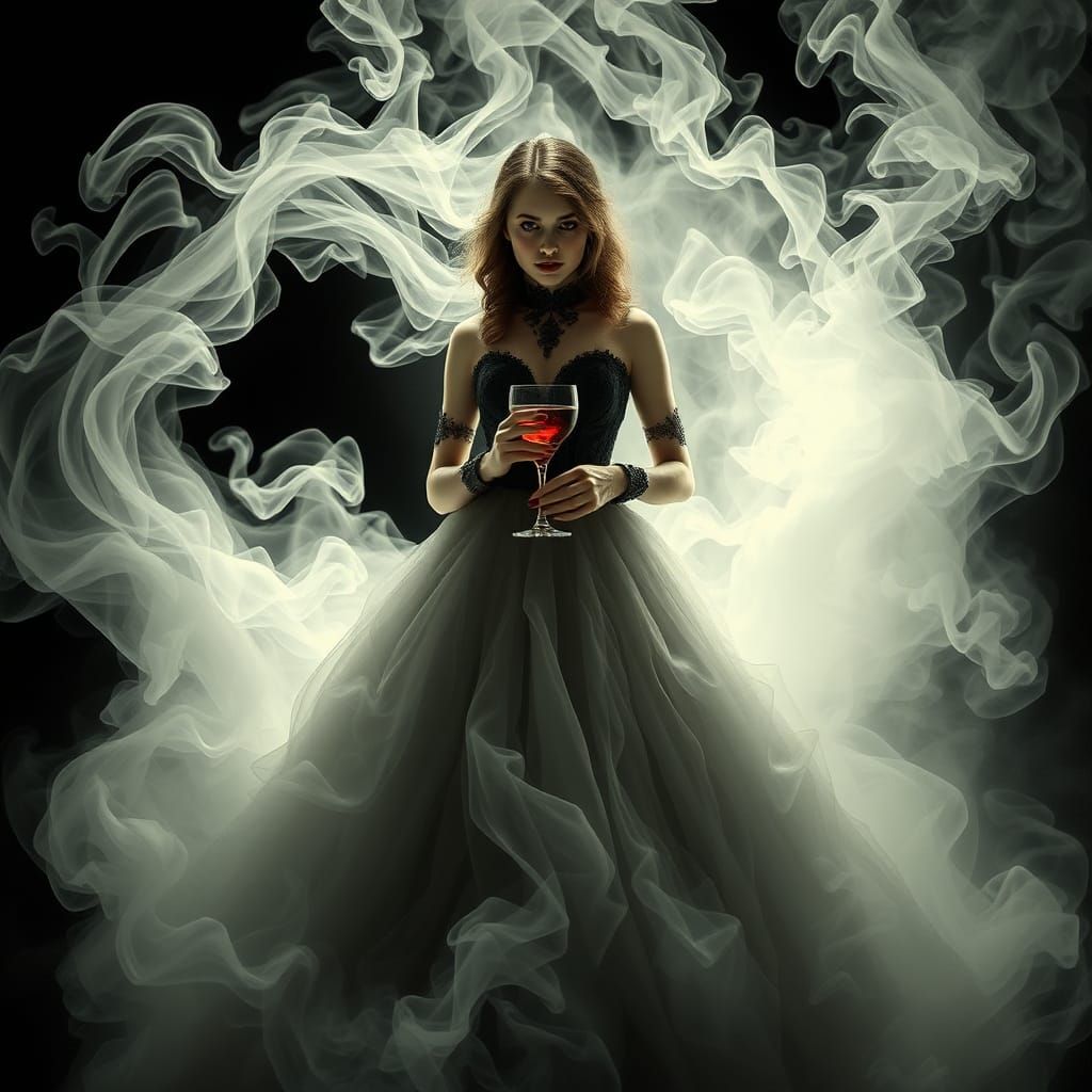 Ethereal Vampire Emerges from Smoky Veil