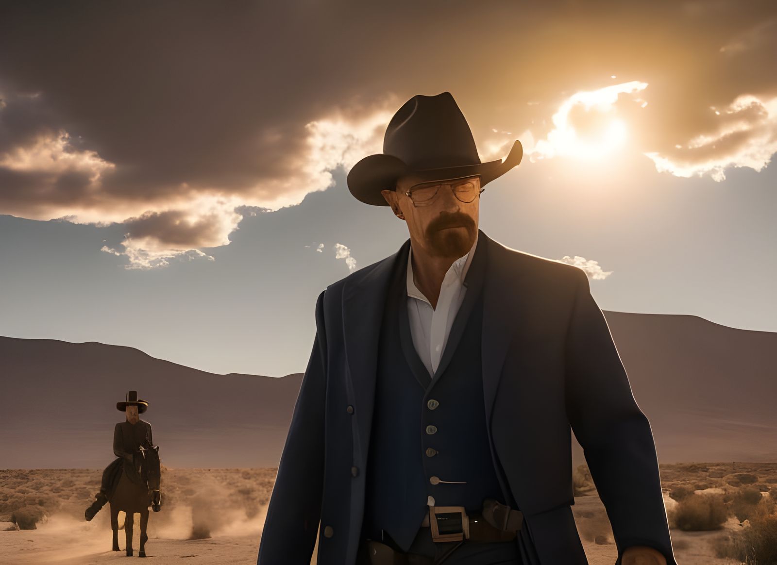 Heisenberg as Cowboy Rides into Sunset, Hyperdetailed Art