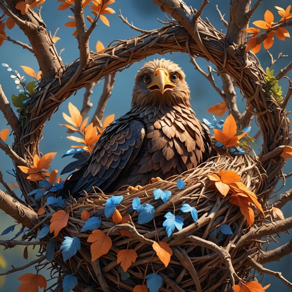 Adorable Baby Eagle in Fantasy Nest