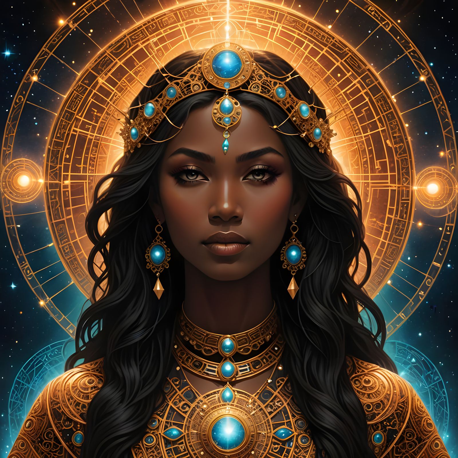 Multicultural Astral Goddess With Divine Circuitry