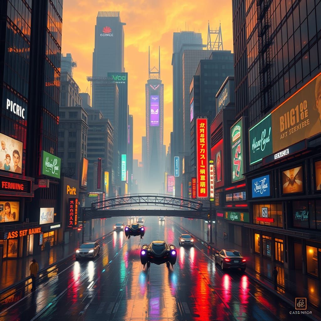 Ethereal Cyberpunk Metropolis at Twilight