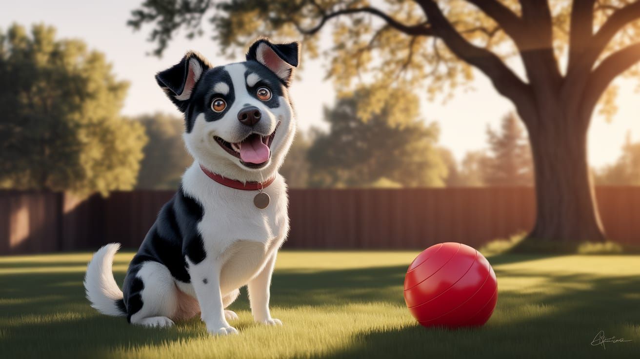 Happy Dog Portrait in Whimsical Pencil Drawing Style