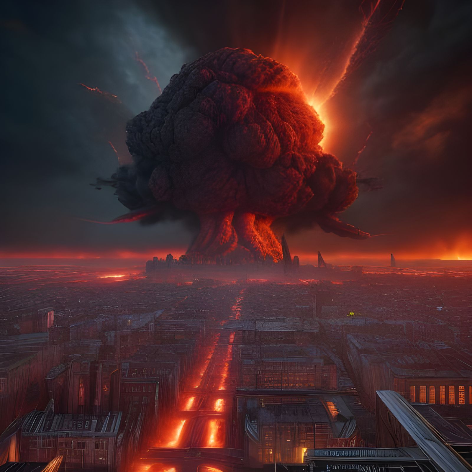 Apocalyptic Scene of Cologne Under Atomic Fire