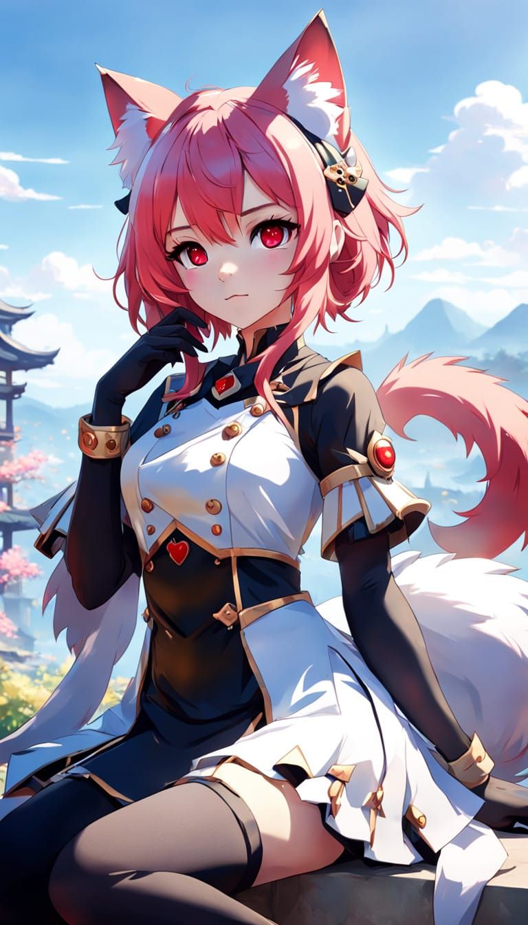 Elegant Anime Girl with Red Eyes and Pink Hair