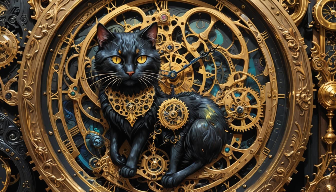 Clockwork Cat Consumed by Grandfather Clock