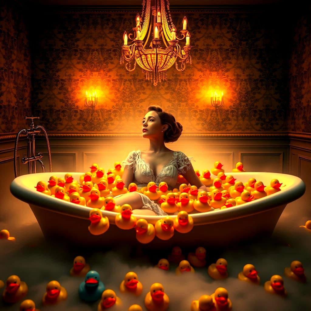 Lady in a Vibrant Retro Bath Scene