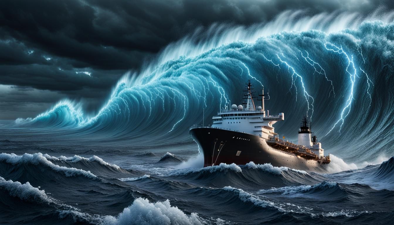 Bioluminescent Hurricane at Sea: Hyperrealistic 3D Rendering