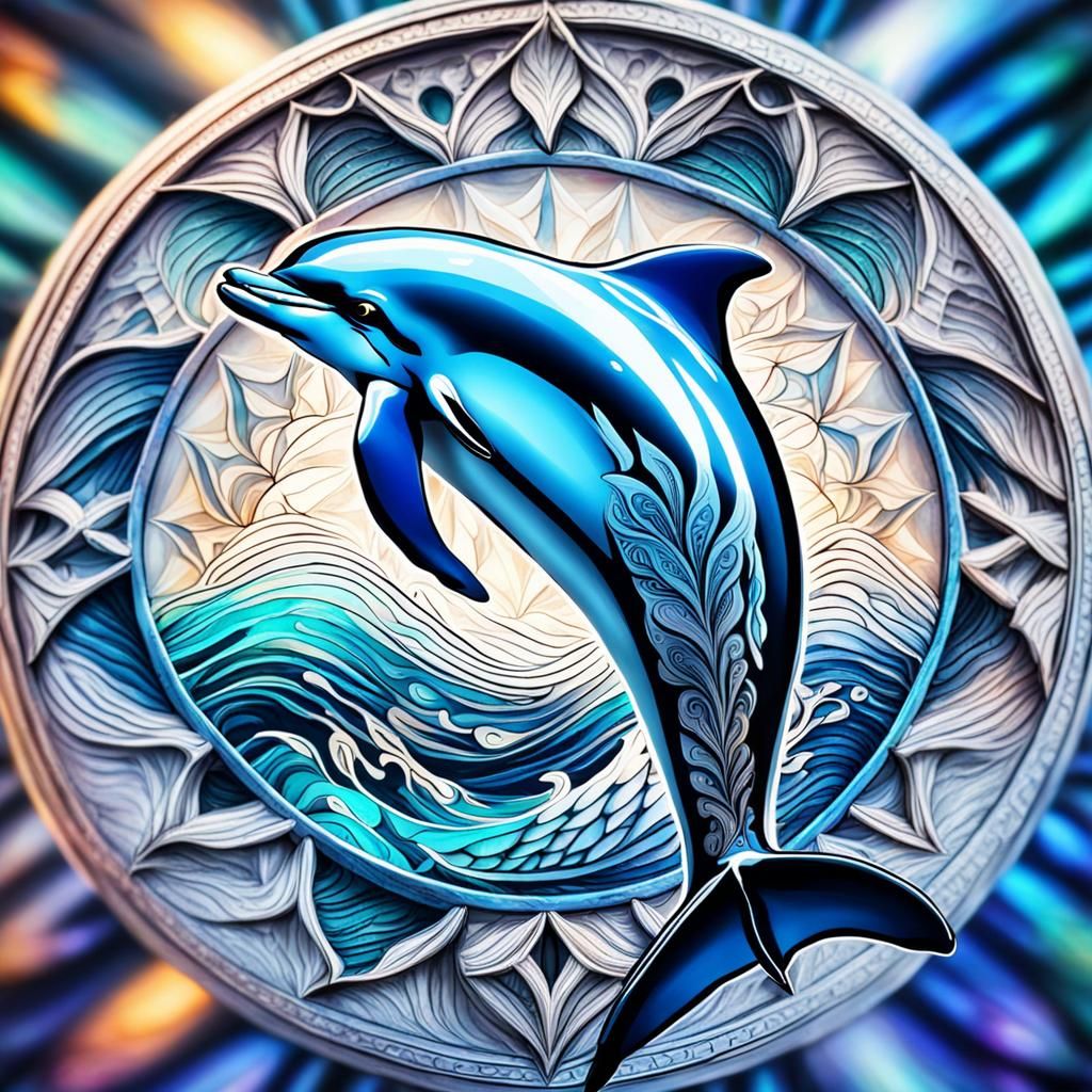 Mystical Dolphin with Kaleidoscope Background in HDR