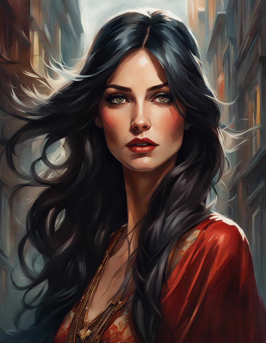 Woman with Dark Hair, Illustrative Portrait