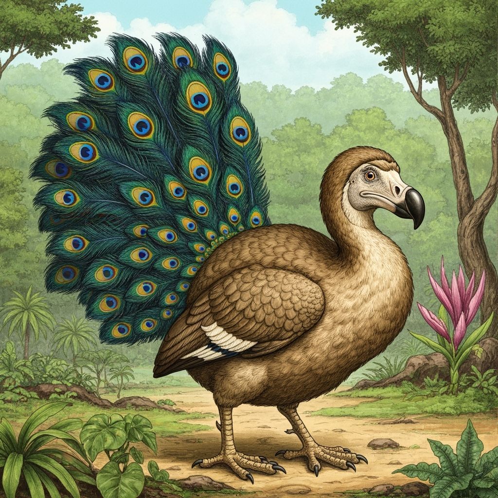 Dodo Bird with Peacock Feathers Illustration