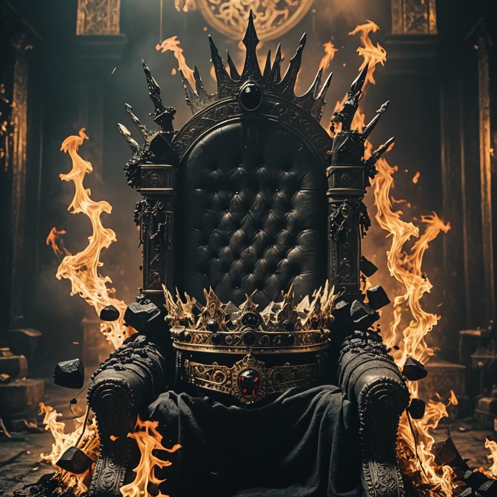 Burning Punk Rock Crown on Royal Throne