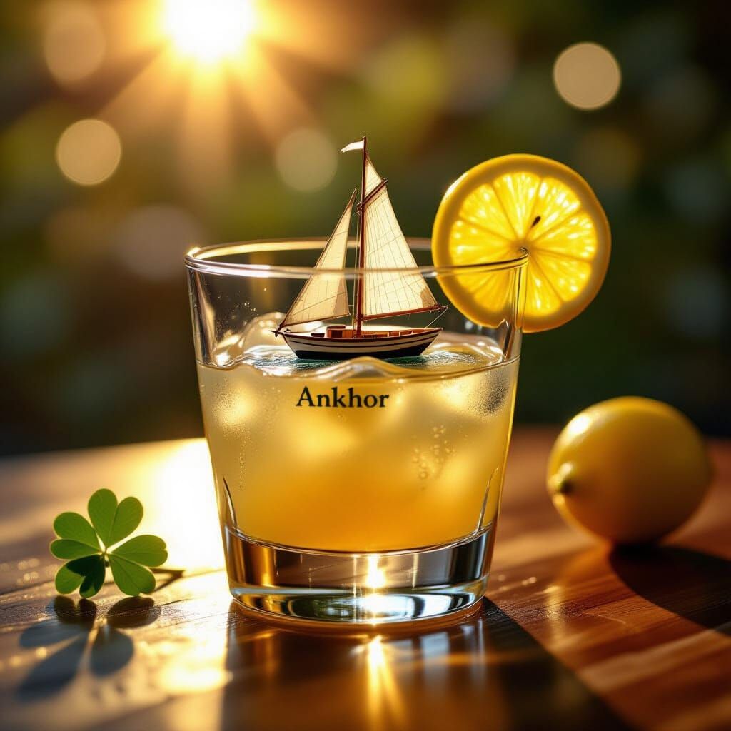 Sparkling Clover Cocktail With Sailing Boat Double Exposure