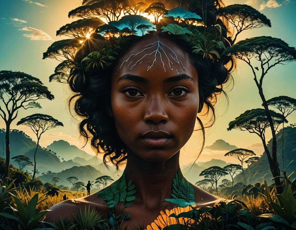 Ethereal Double Exposure: Woman and Madagascar Landscape