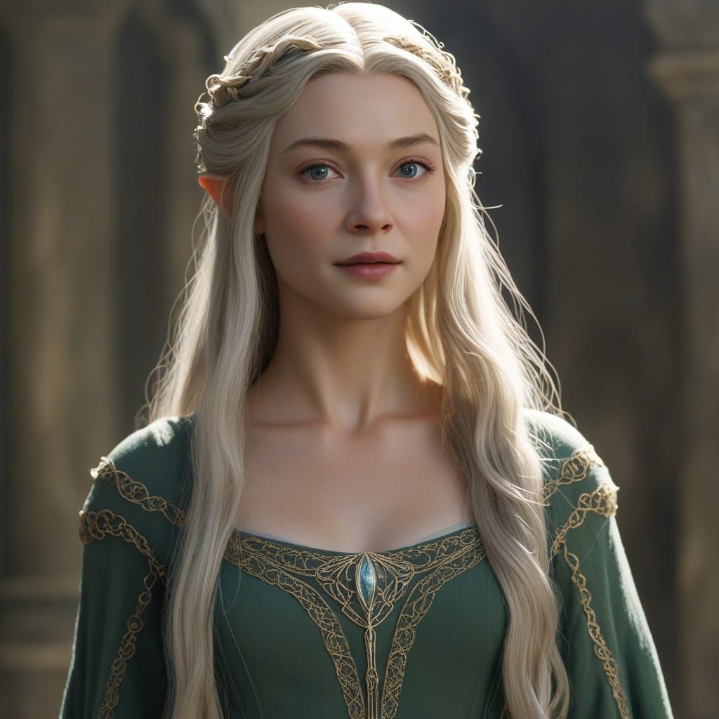 Majestic Elven Queen in Ethereal Landscape