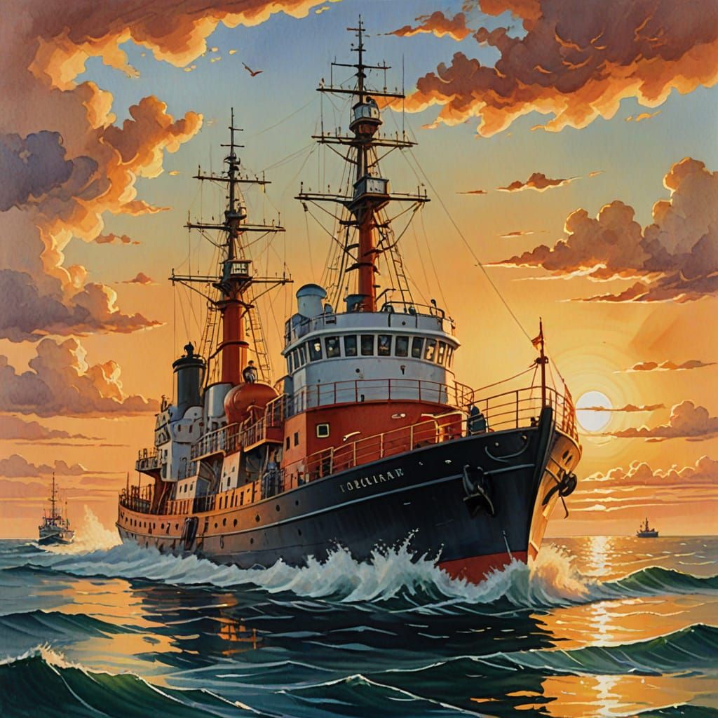 Vibrant Lightship at Sunset