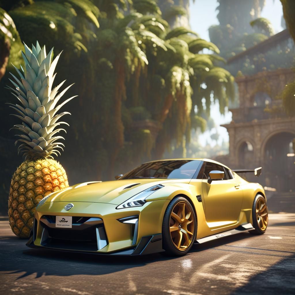 Nissan Sports Car with Pineapple: 3D Game Render