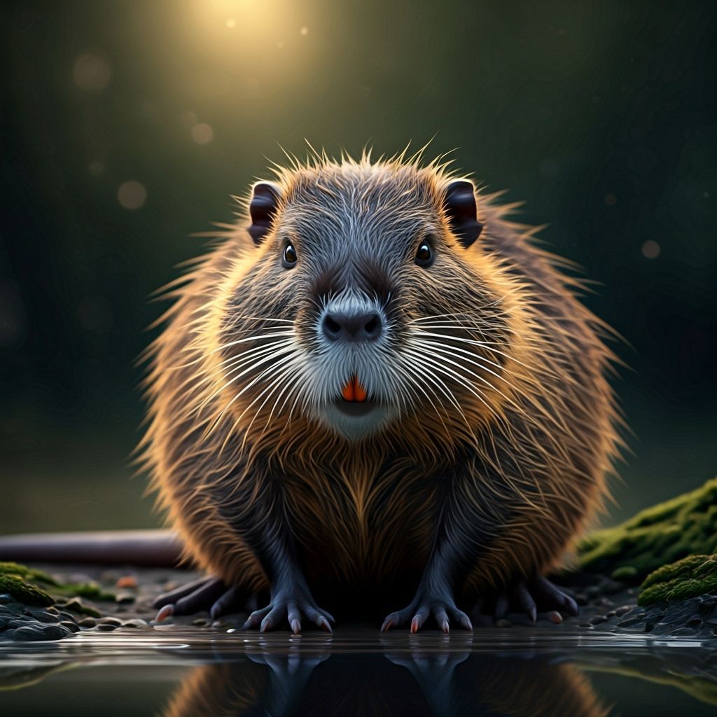 Nutria in Dreamy Watercolor Landscape