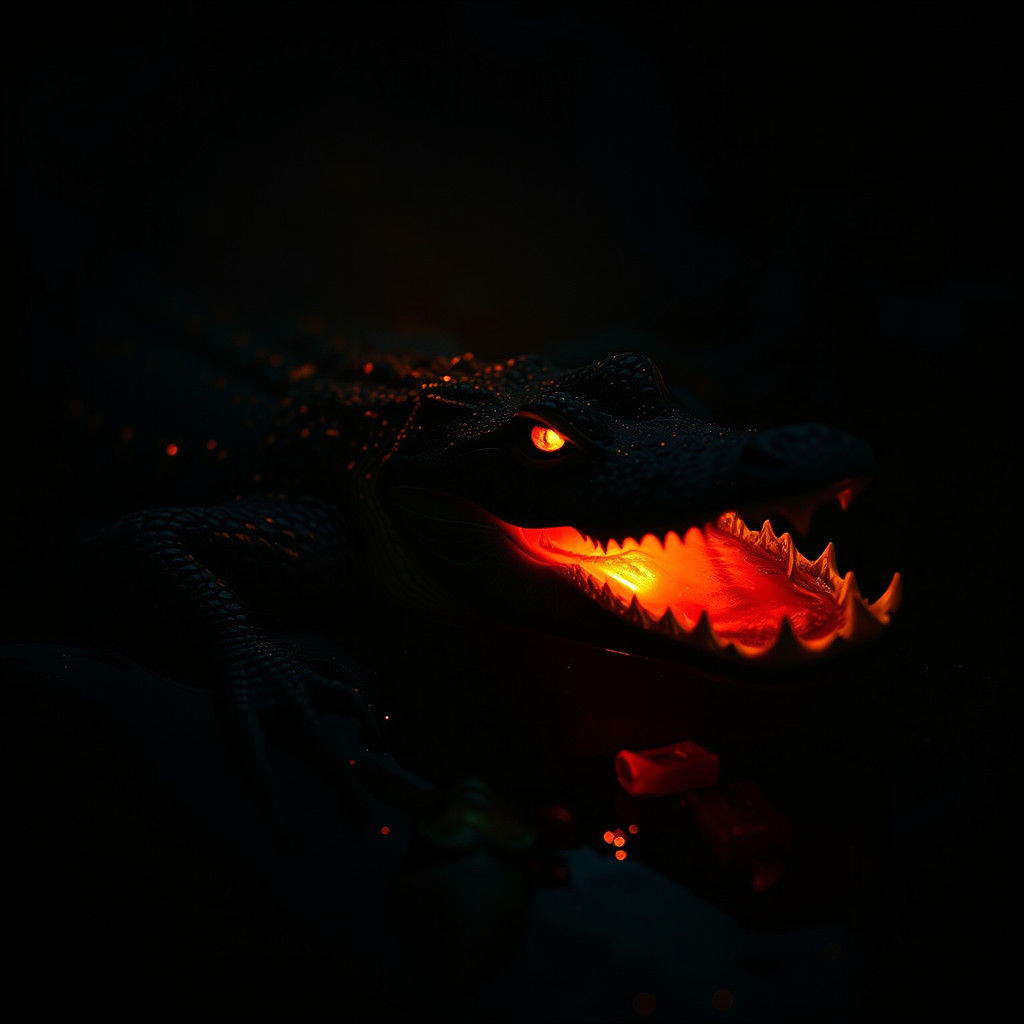 Bioluminescent Alligator in Dark Sewer: Psychedelic Art
