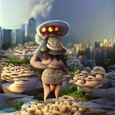 Detailed Matte Painting of a Mushroom Woman
