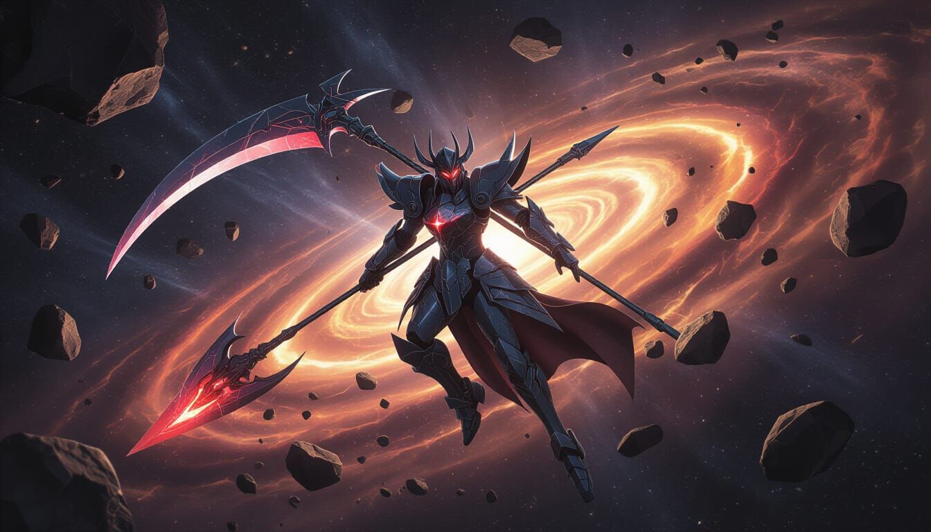 Celestial Reaper in Space: 3D Anime Style