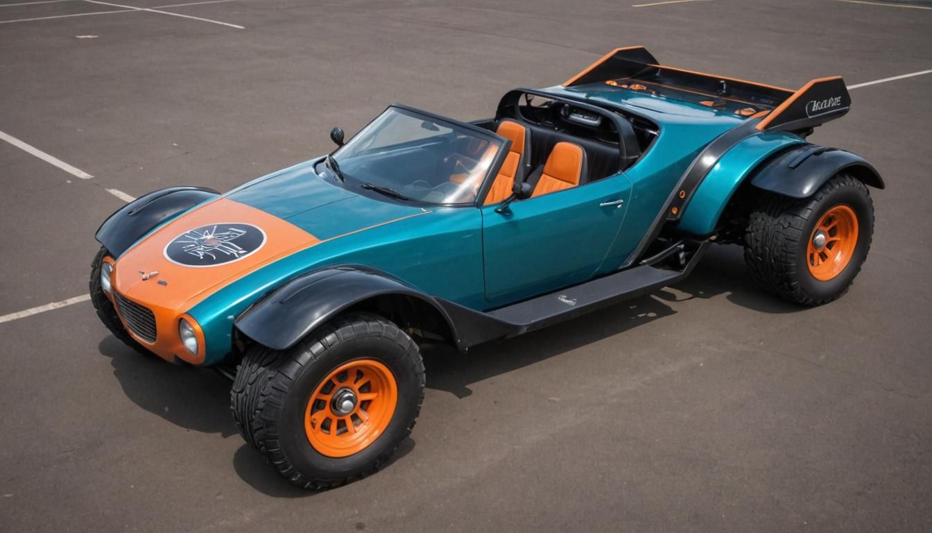 Retro-Futuristic Electro Chrysler Buggy in Teal and Orange