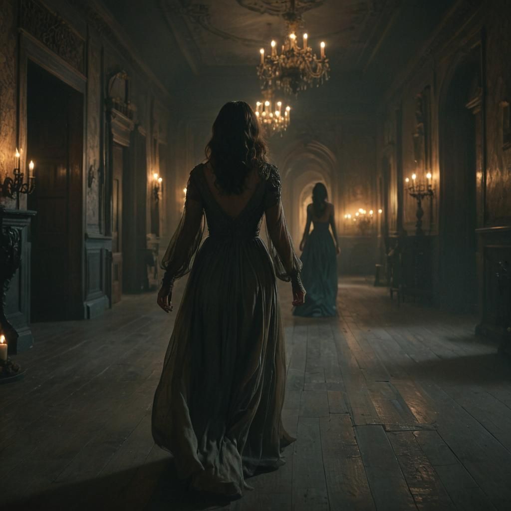 Woman Unaware of Ghost in Spooky Mansion