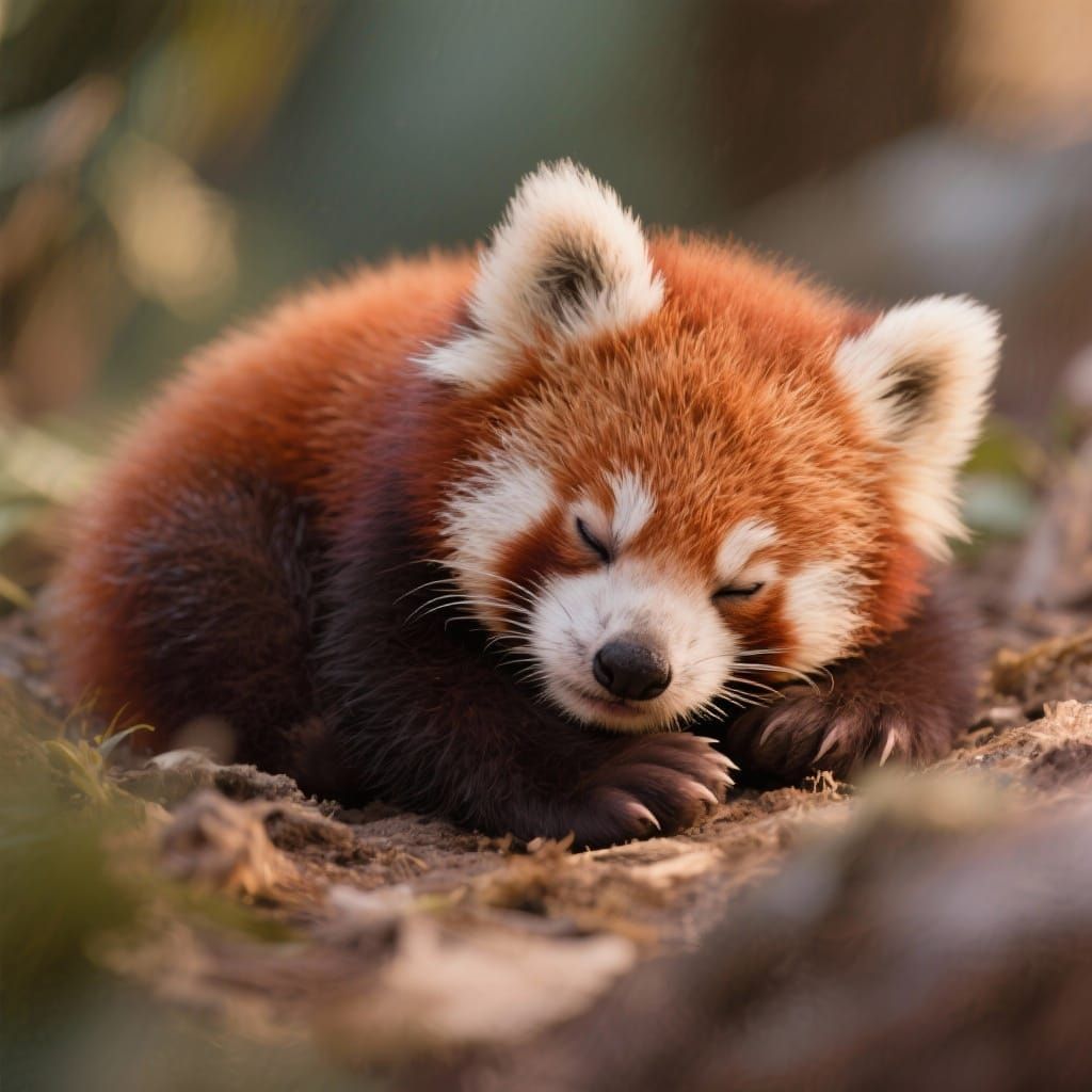 Adorable Newborn Red Panda Cub Sleeping