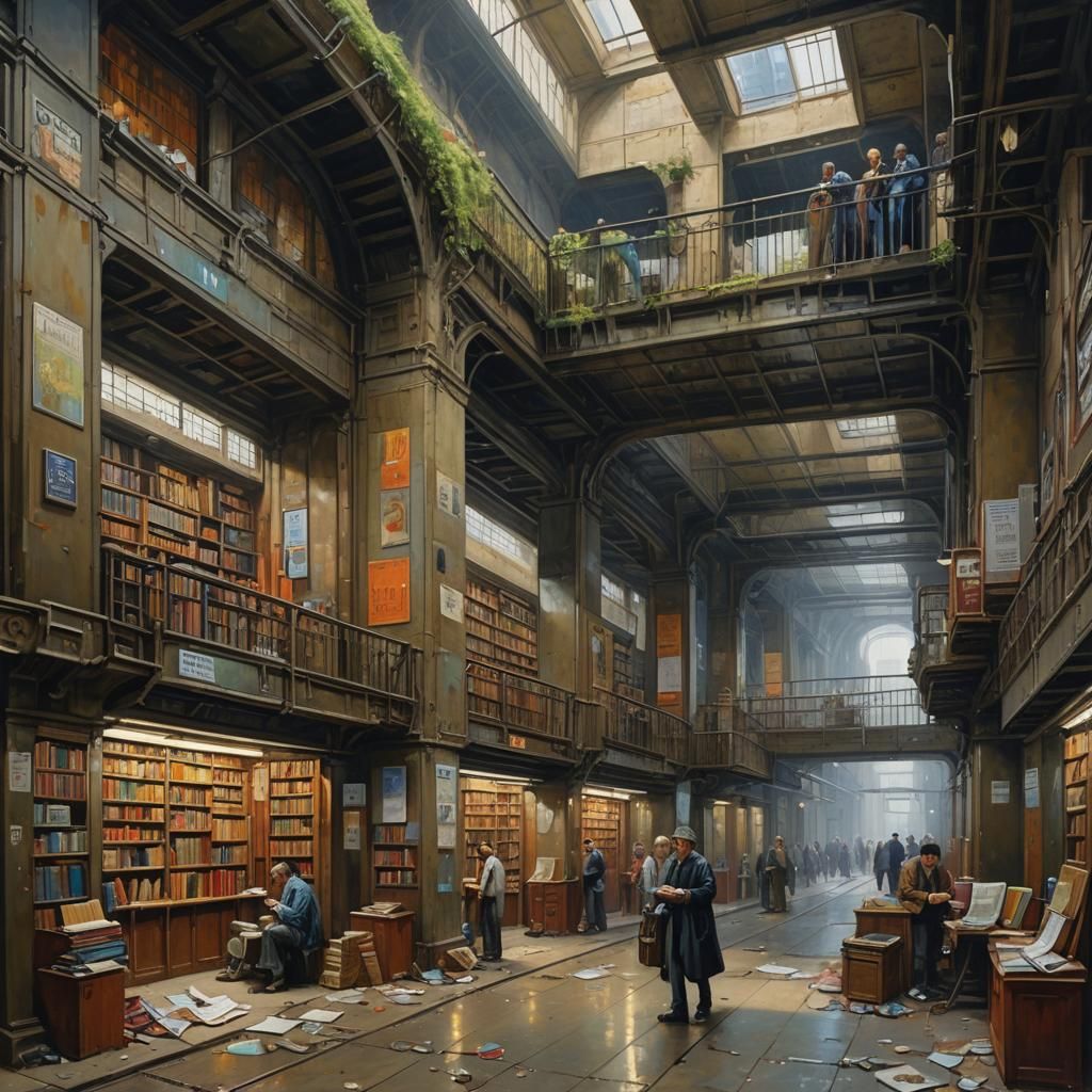 Hidden Library or Mystical Market: Oil Painting