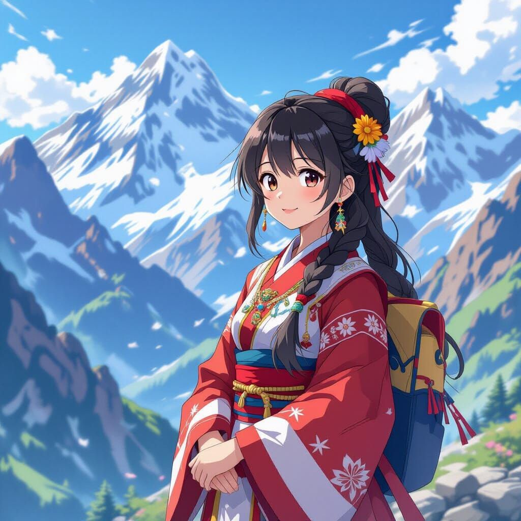 Himalayan Girl in Anime Key Visual Style