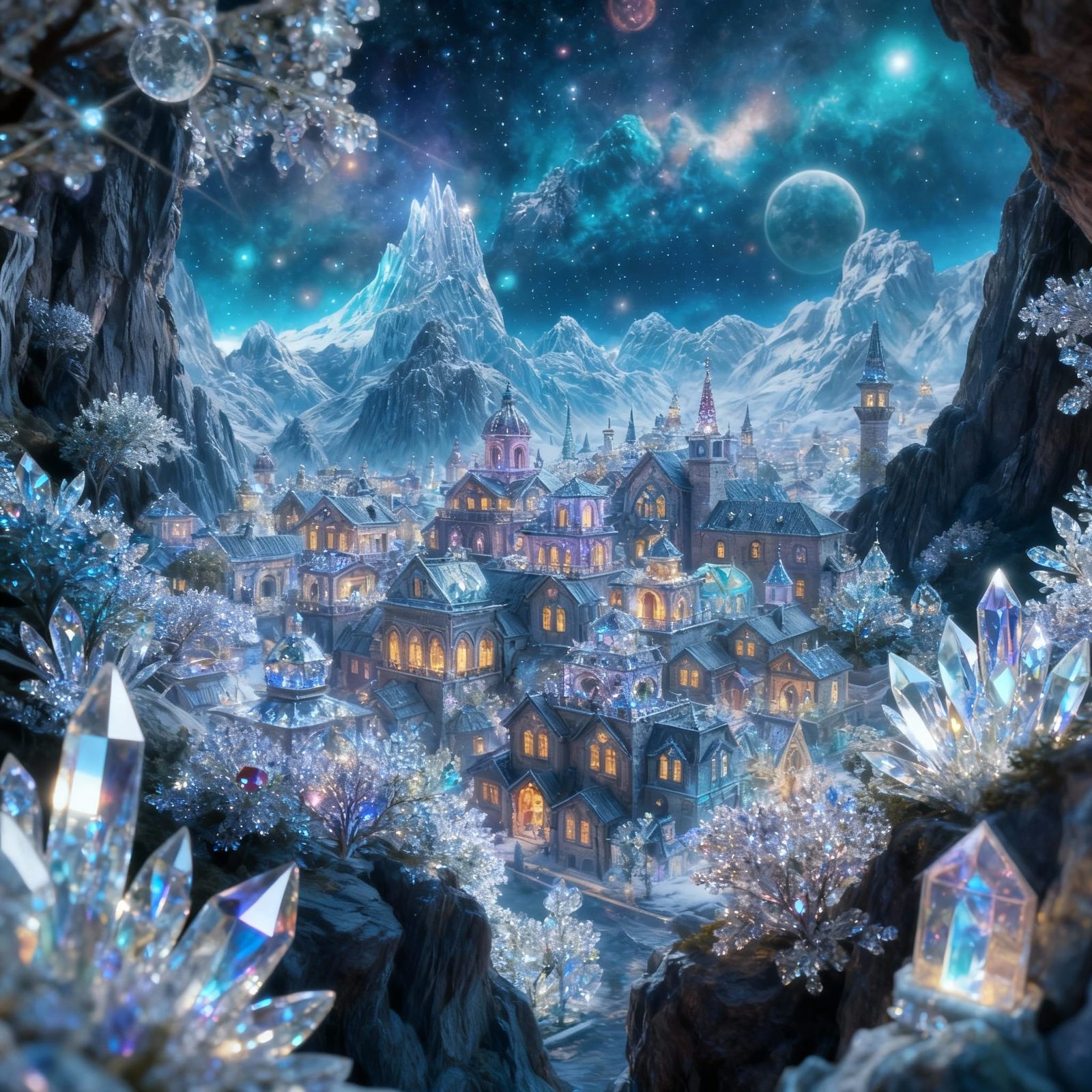 Gemstone Cityscape Illustration in Astral Cosmic Style