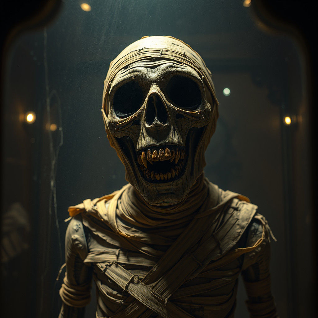 Terrifying Mummy in Glass Case: Fantasy Concept Art