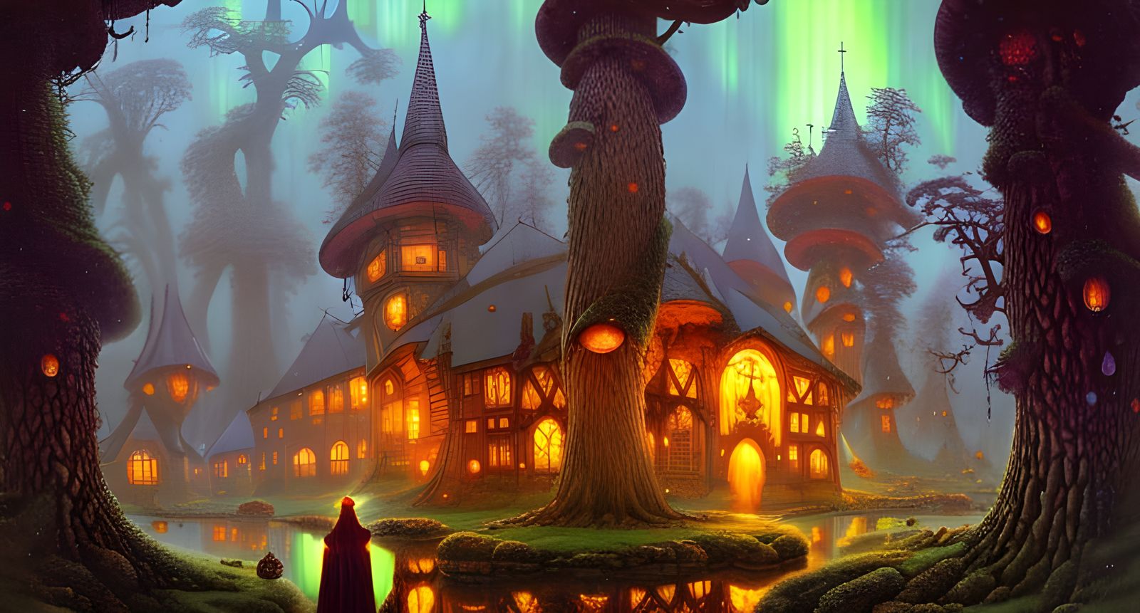 Psychedelic Mushroom Kingdom with Medieval Architecture