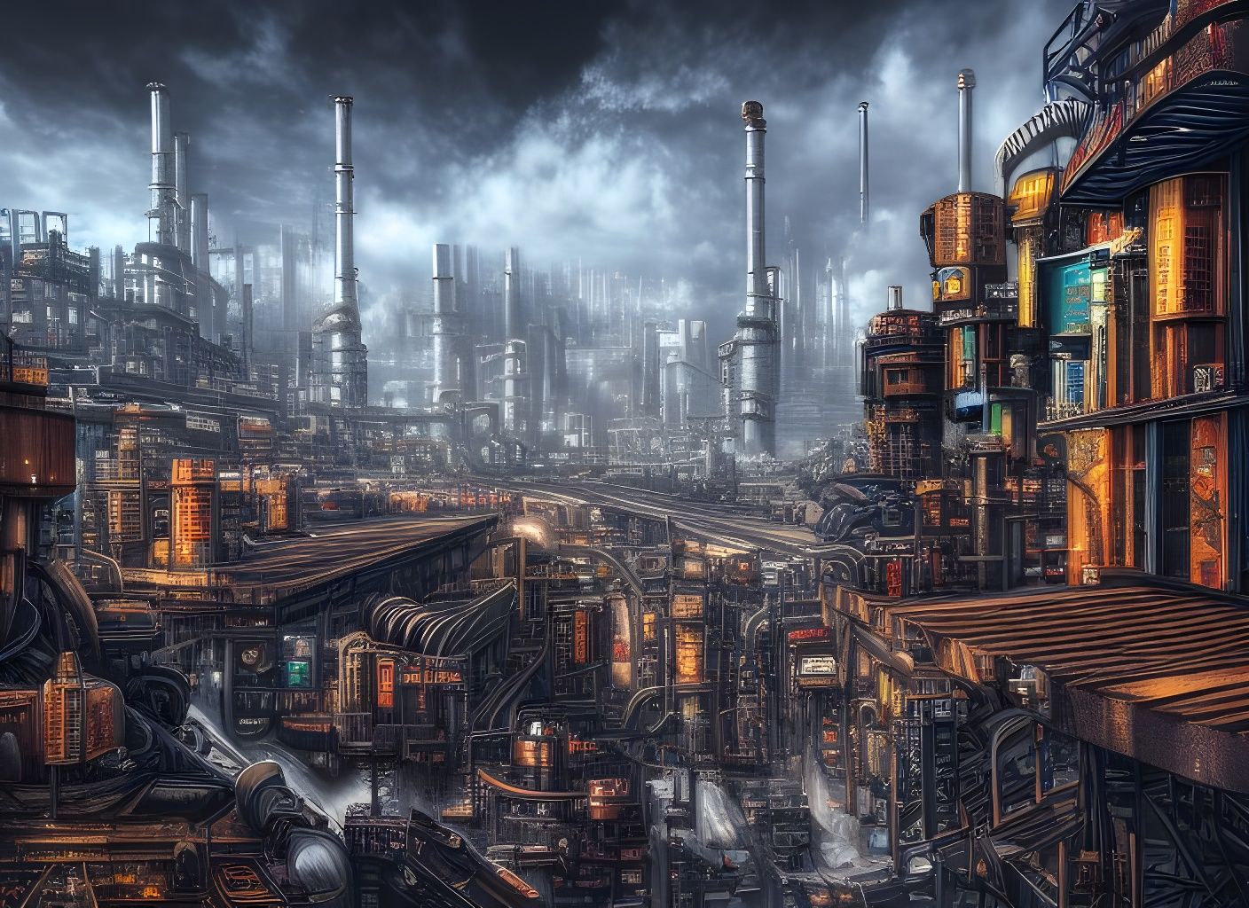 Looking out at the large industrial section of the massive city