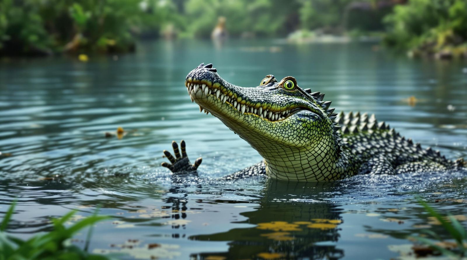 a crocodile who waves goodbye
