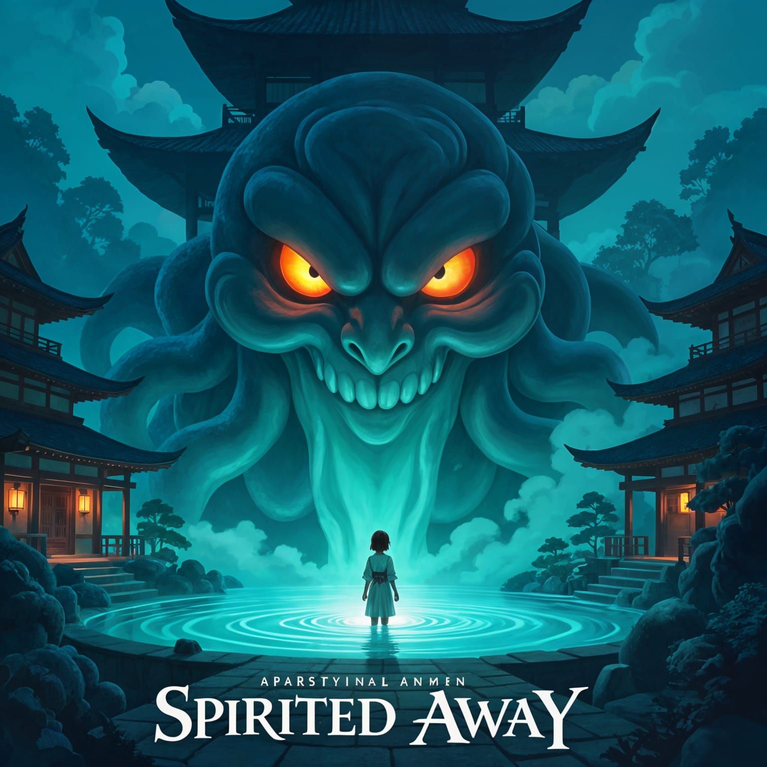 Dark Fantasy Spirited Away Poster with Amoeba Monster