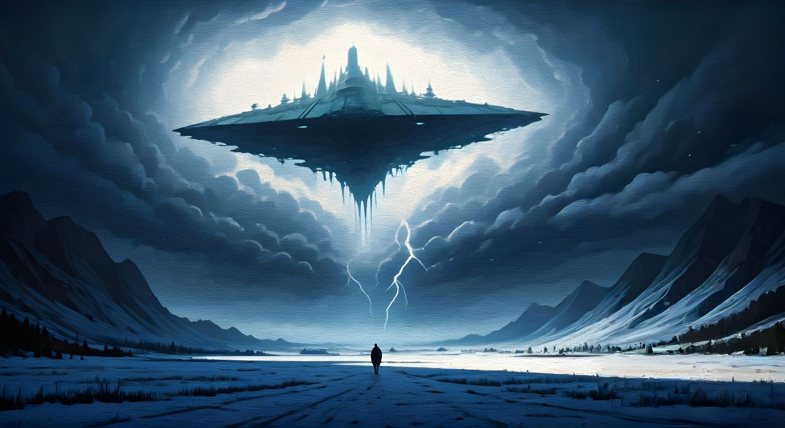 Alien Spacecraft Emerges in Winter Storm, Expressionist Pain...