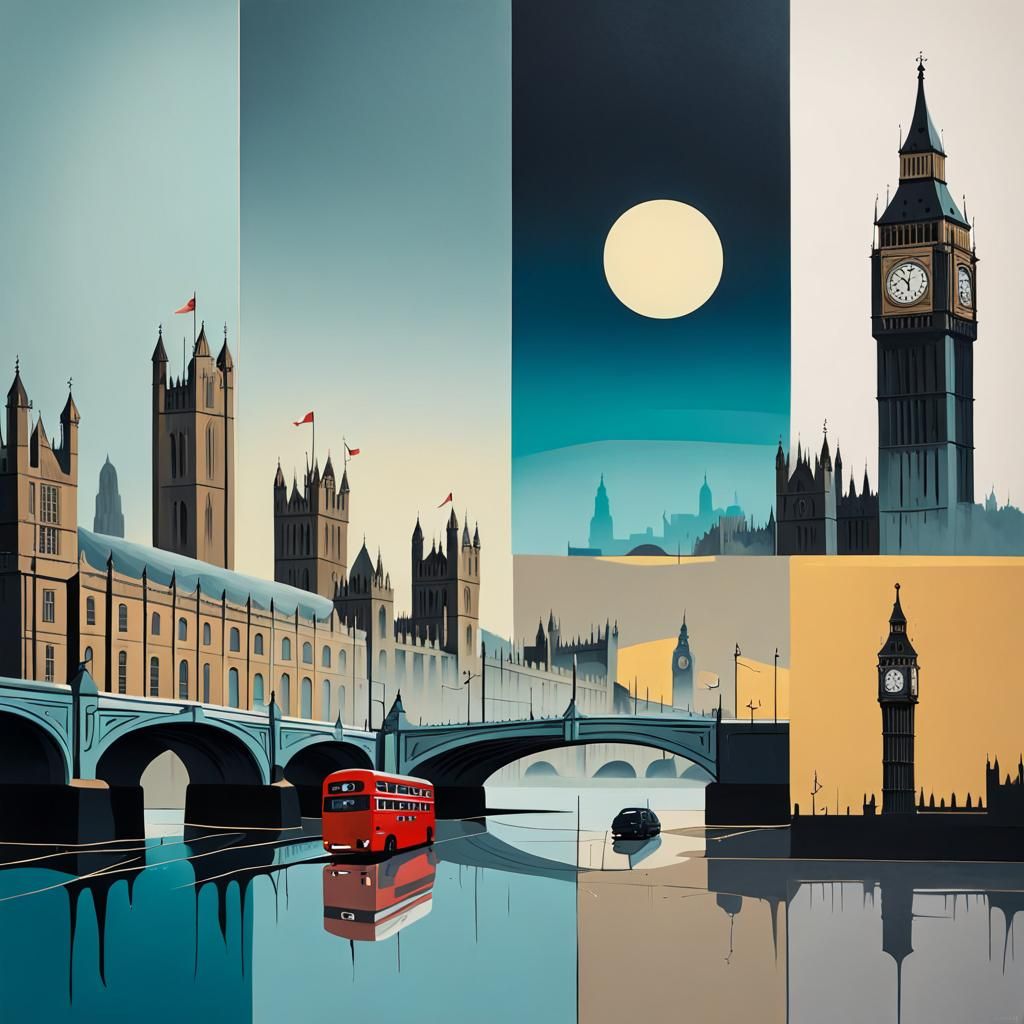 Abstract London Collage in Surrealist Style