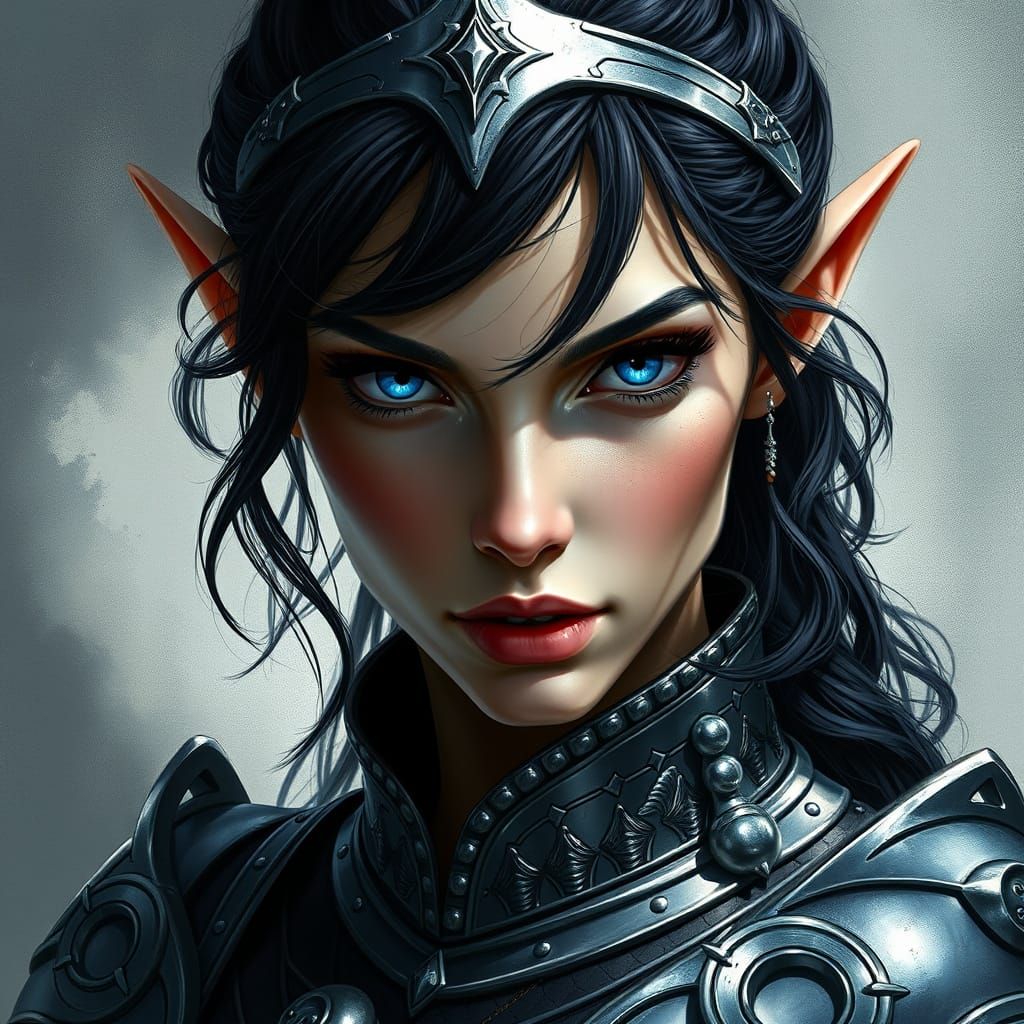 Stunning Female Elf Portrait in Photorealistic Silver Armor