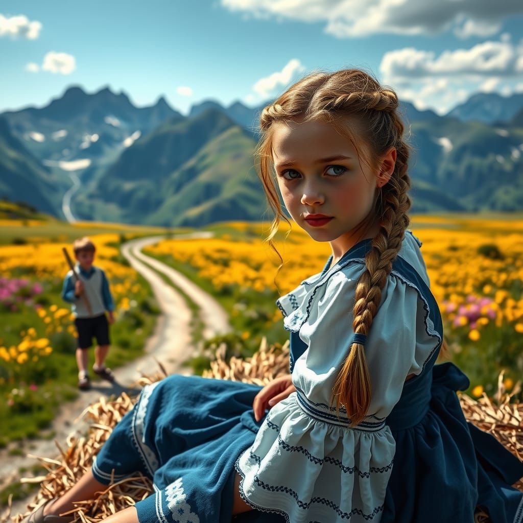 Swabian Girl in Alpine Landscape with Shepherd Boy
