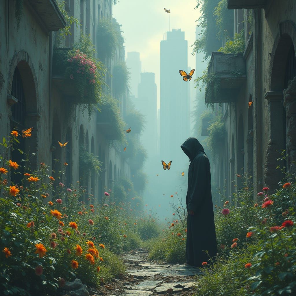 Urban Oasis: Dreamlike Garden in Abandoned City