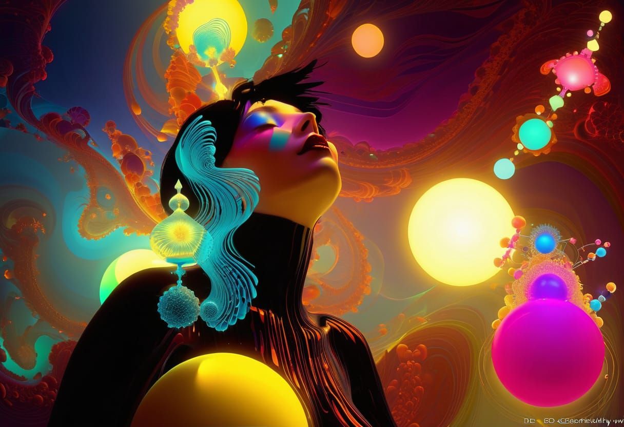 luminescent dust waves metalorganic siphonophore UV neon backlit darkly 3D  fractal chromoshadow surrealastic by artist ...