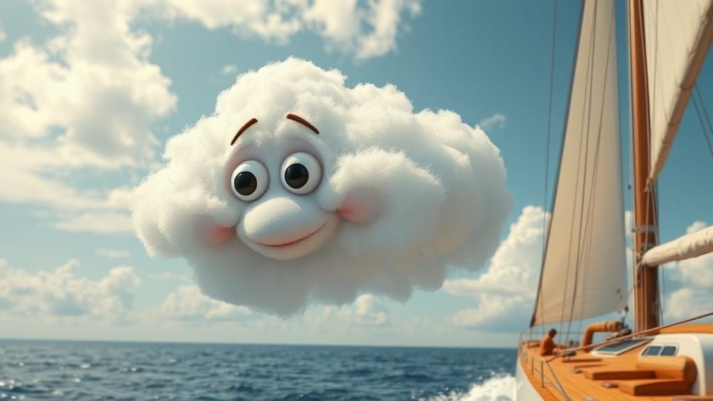 Funny Cloud with Googly Eyes Blows Wind